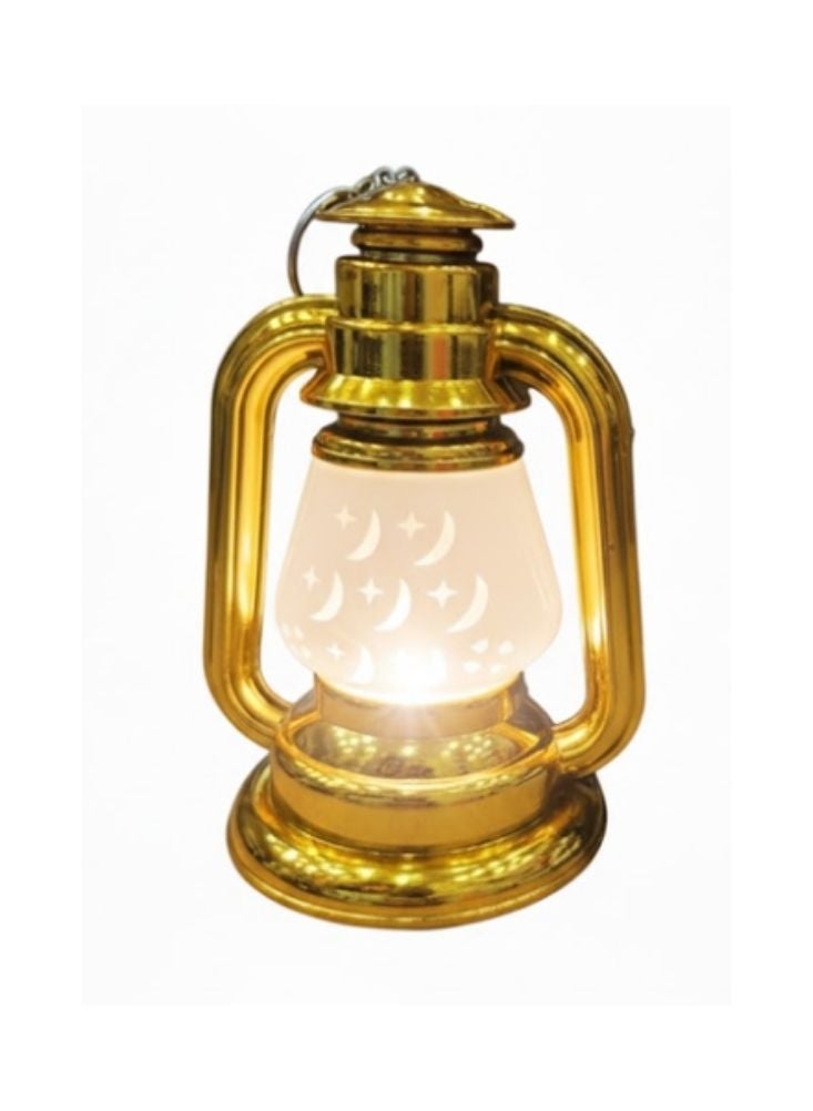 Premium Ramadan Decorative LED Lantern Light Gold Finish with Crescent Moon Pattern for Table Decor - Image 1